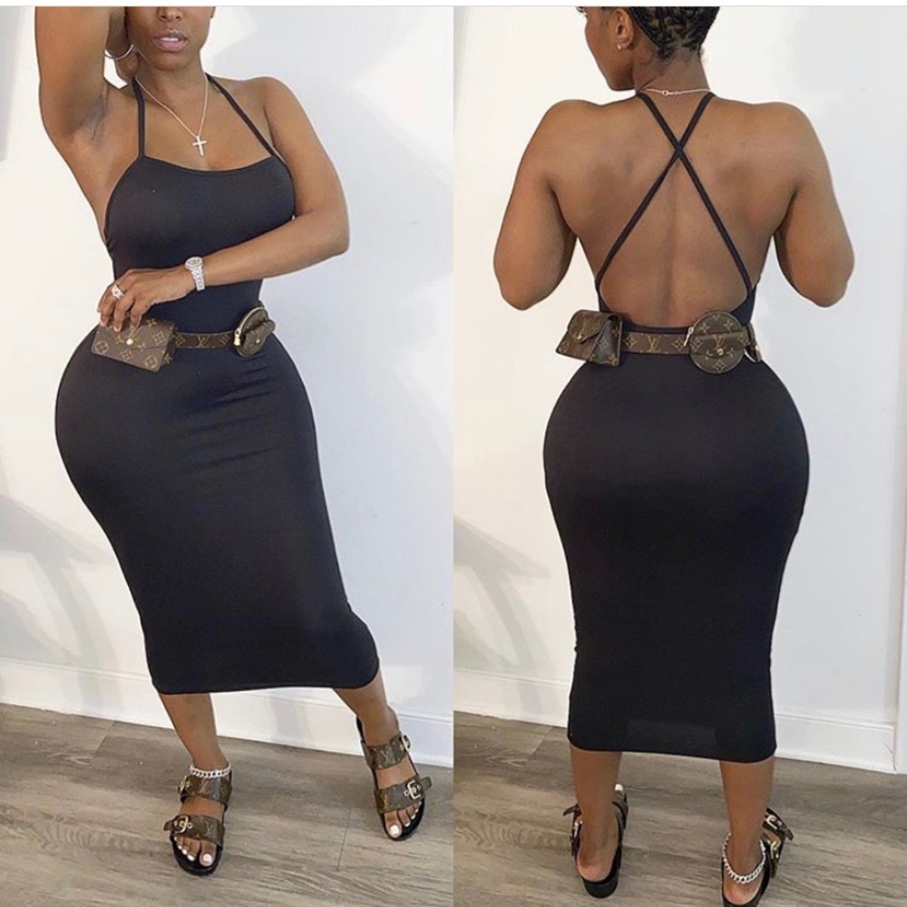 Black Midi Cross Back Dress